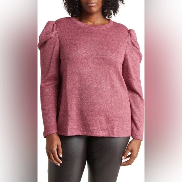 CeCe Sweaters - CeCe Women Shiny sweater Plus 3X Burgundy Puff sleeves Rayon polyester NWT